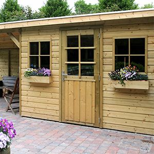 Tuinhuis lessenaarsdak 19 Tuinhuis met lessenaarsdak en overkapping - houtduif 2